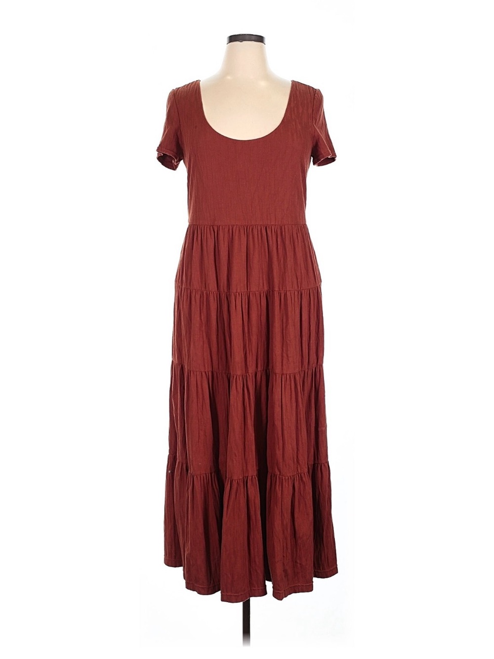 Maeve Anthropologie Marisol Cotton Knit Maxi Dress Rust Pockets Size XL Fall